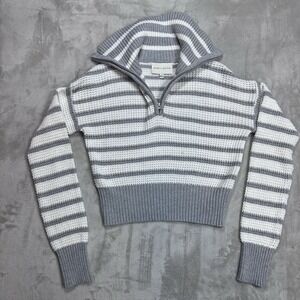 Sage + Stone~Women's~Striped‎ Knit Quarter Zip Sweater Gray/White~Size-Small